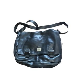 MONDO Black Faux Leather Shoulder‎ Bag Work Travel Messenger Satchel